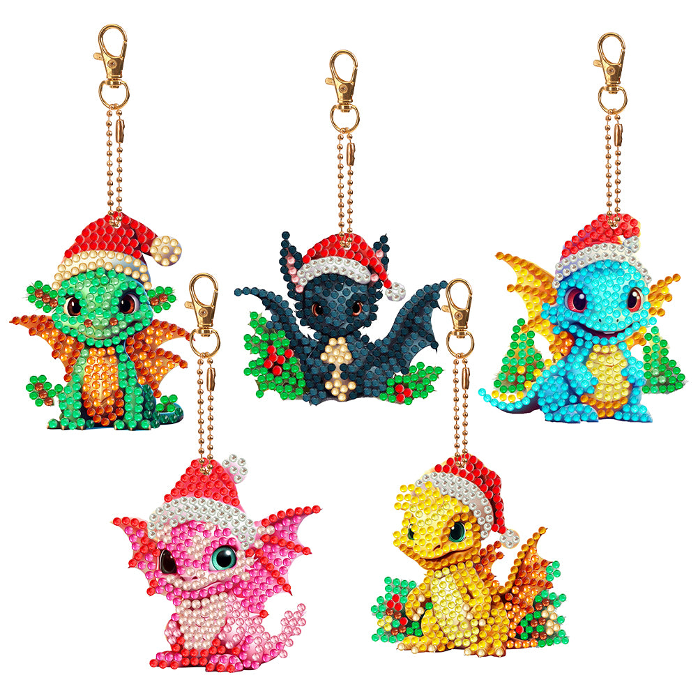 5PCS Double Sided Special Shape Diamond Art Keyring (Colourful Flying Dragon)