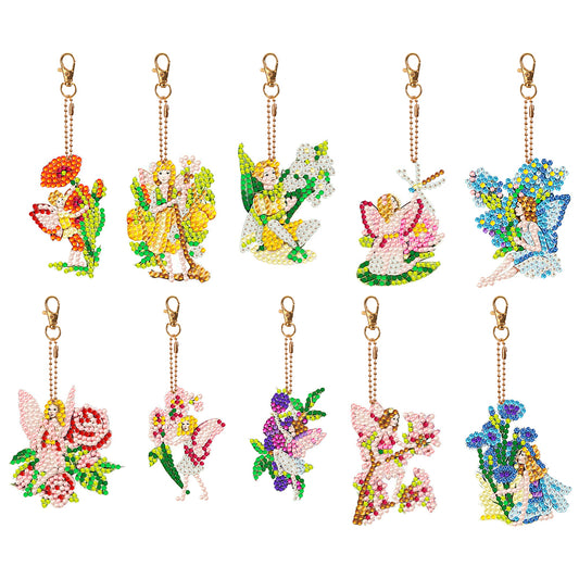 10PCS Double Sided Special Shape Diamond Art Keyring (Flower Fairy)