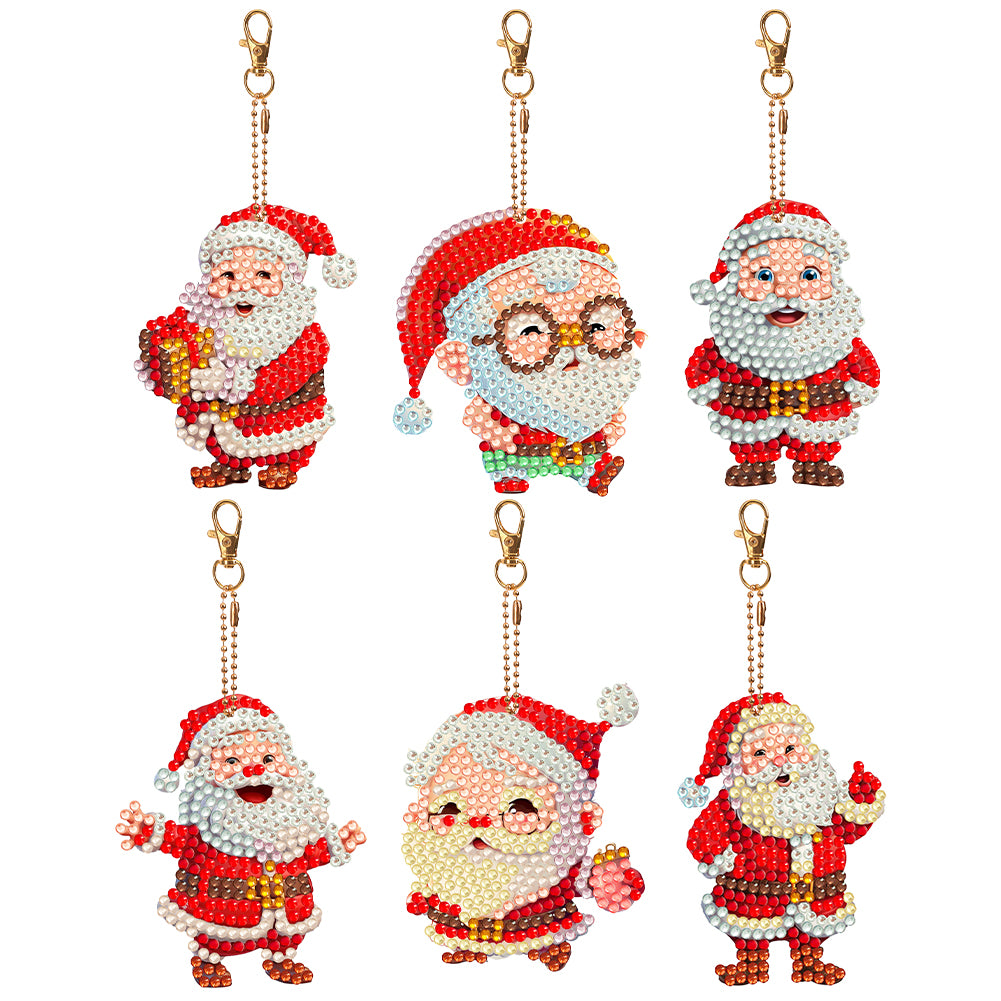 6PCS Double Sided Special Shape Diamond Art Keyring ( Santa )