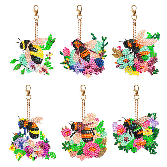 6PCS Double Sided Special Shape Diamond Art Keyring (Honey Bee)