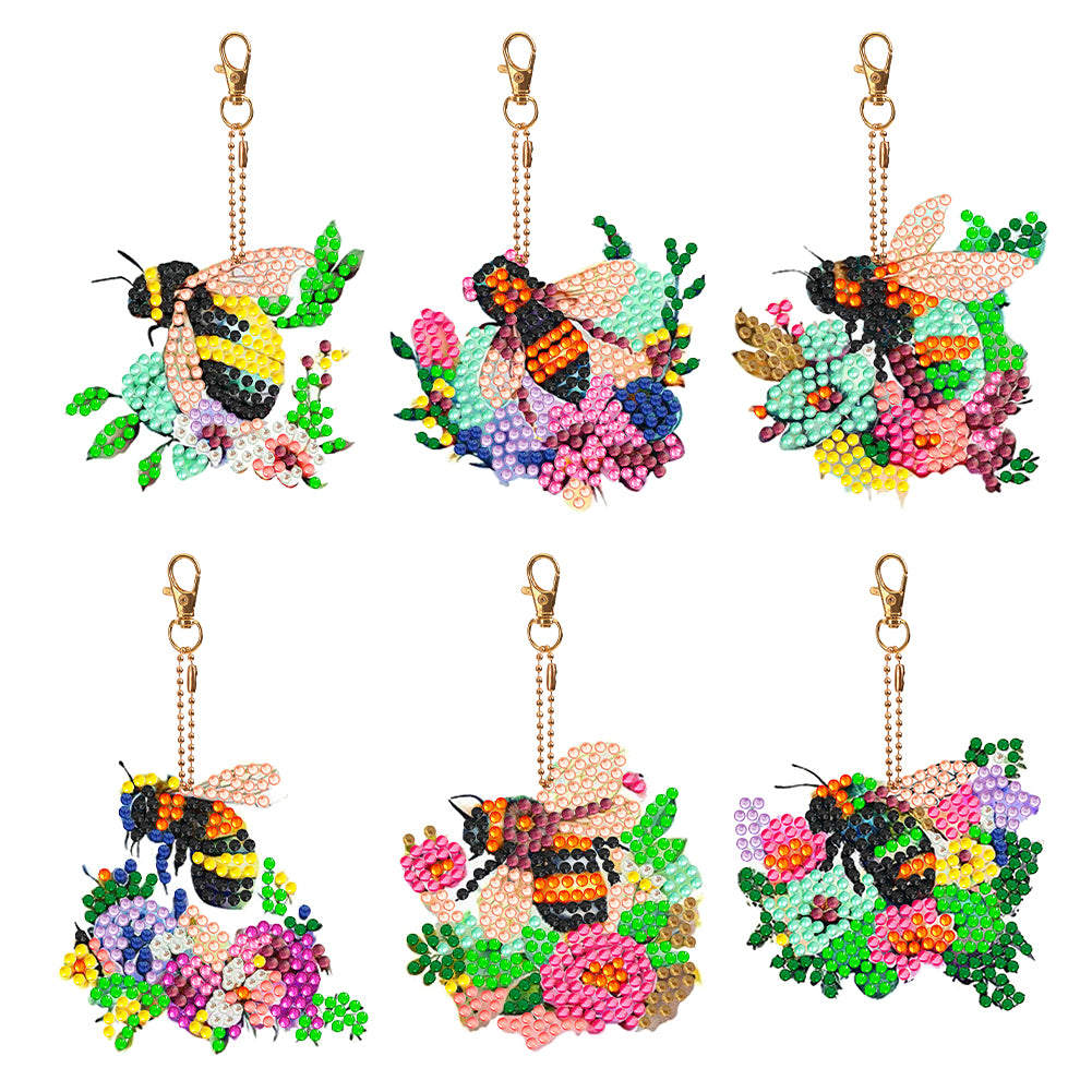 6PCS Double Sided Special Shape Diamond Art Keyring (Honey Bee)