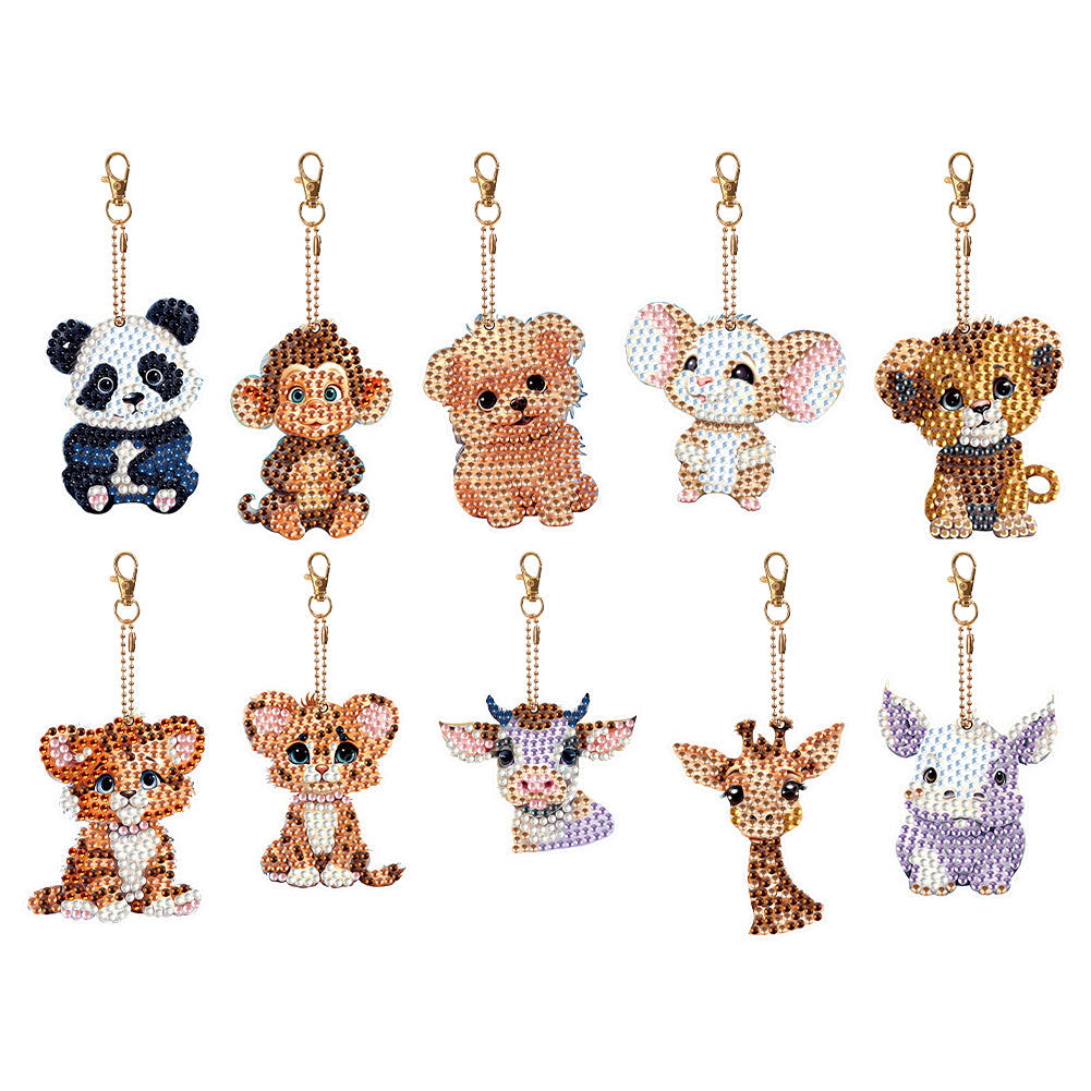 10PCS Double Sided Special Shape Diamond Art Keyring (Cute Critter)