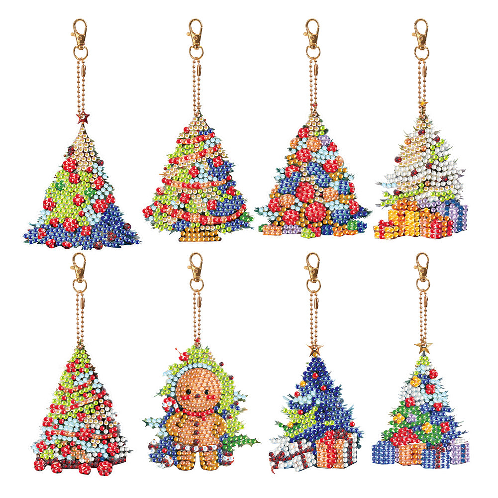 8PCS Double Sided Special Shape Diamond Art Keyring (Christmas Tree)