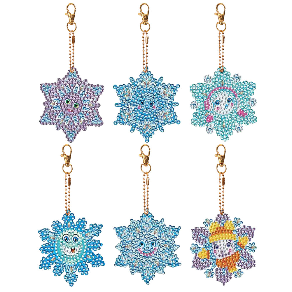 6PCS Double Sided Special Shape Diamond Art Keyring (Snowflake)