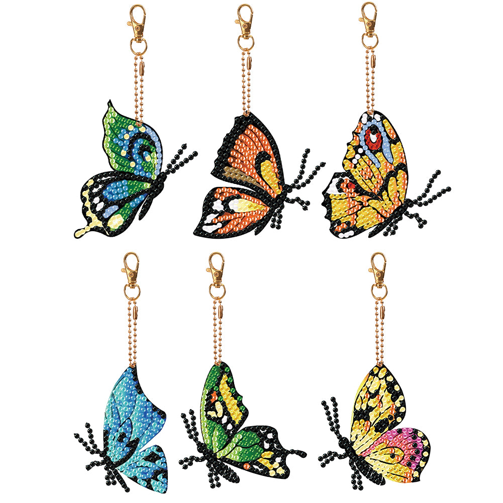 6PCS Double Sided Diamond Painting Art Keychain Pendant (Butterfly)