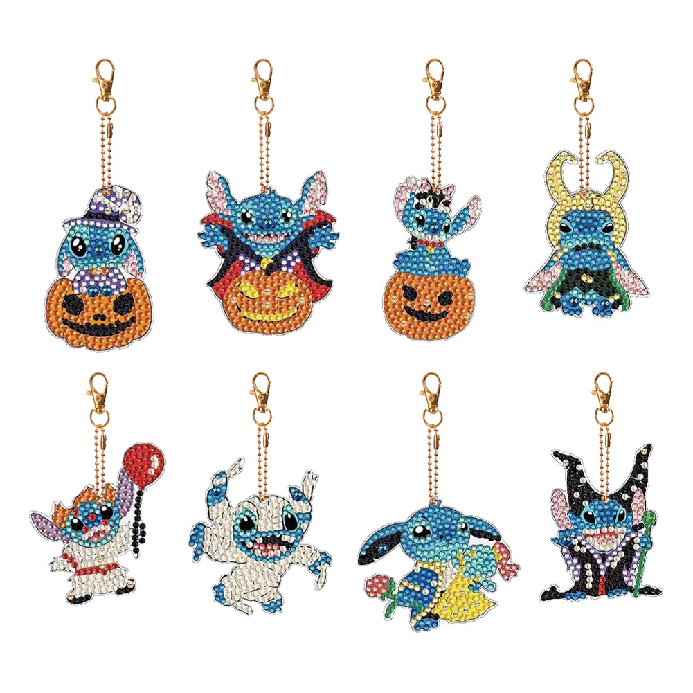 8PCS Diamond Painting Keychain Double Sided Rhinestone Painting Keychain Pendant