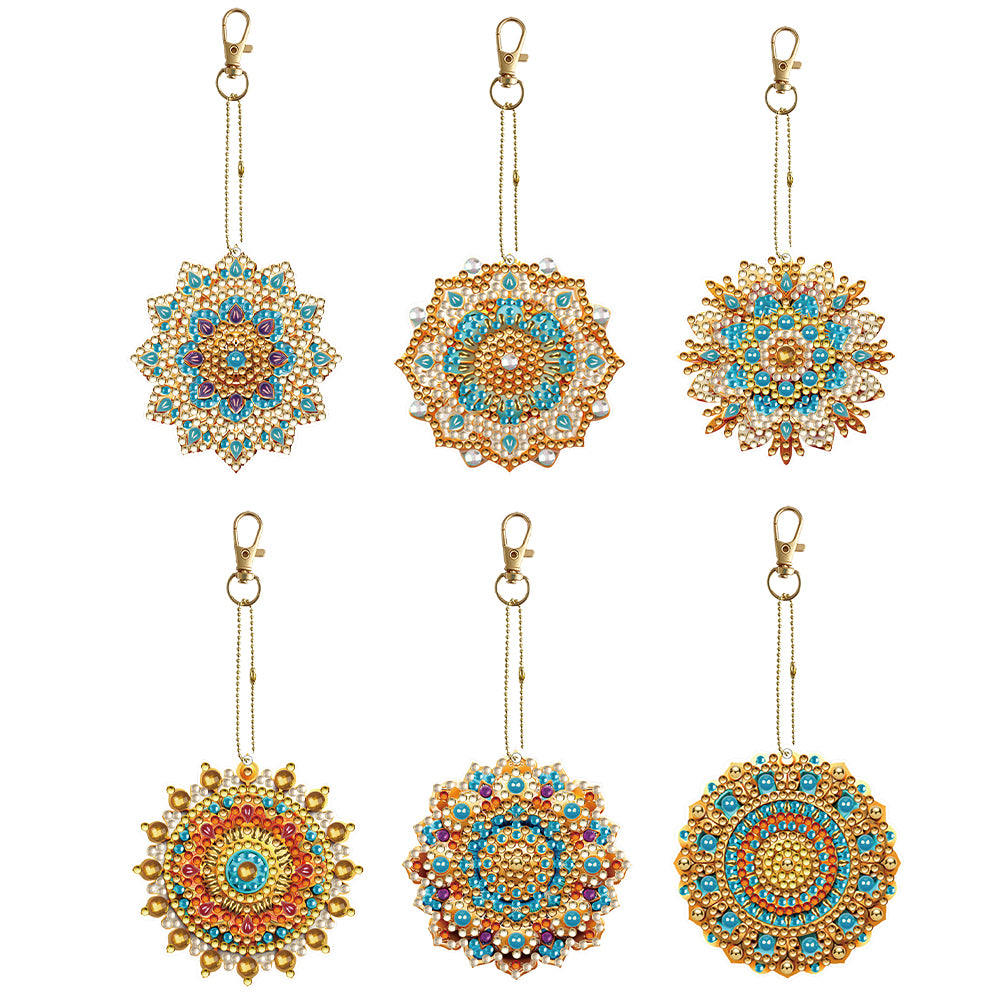 6PCS Double Sided Special Shape Diamond Painting Keychain (Metallic Mandala)