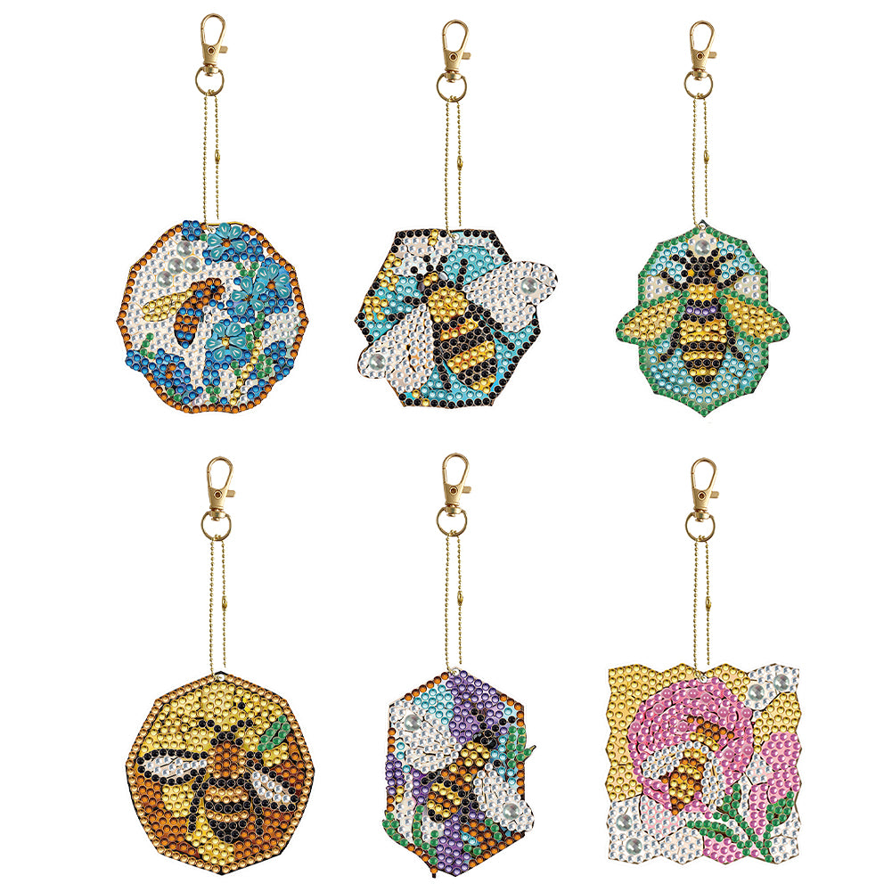 6PCS Double Sided Special Shape Diamond Painting Keychain (Bee)