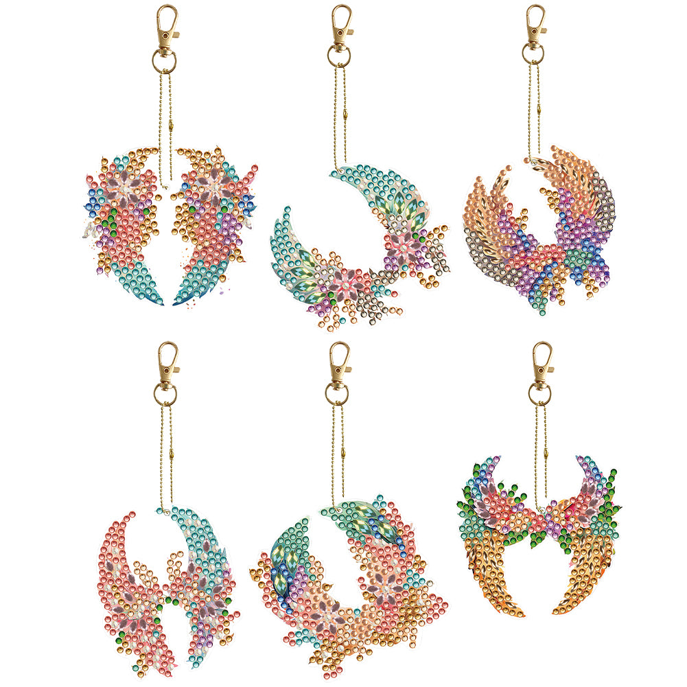 6PCS Double Sided Special Shape Diamond Painting Keychain (Angel Wing)
