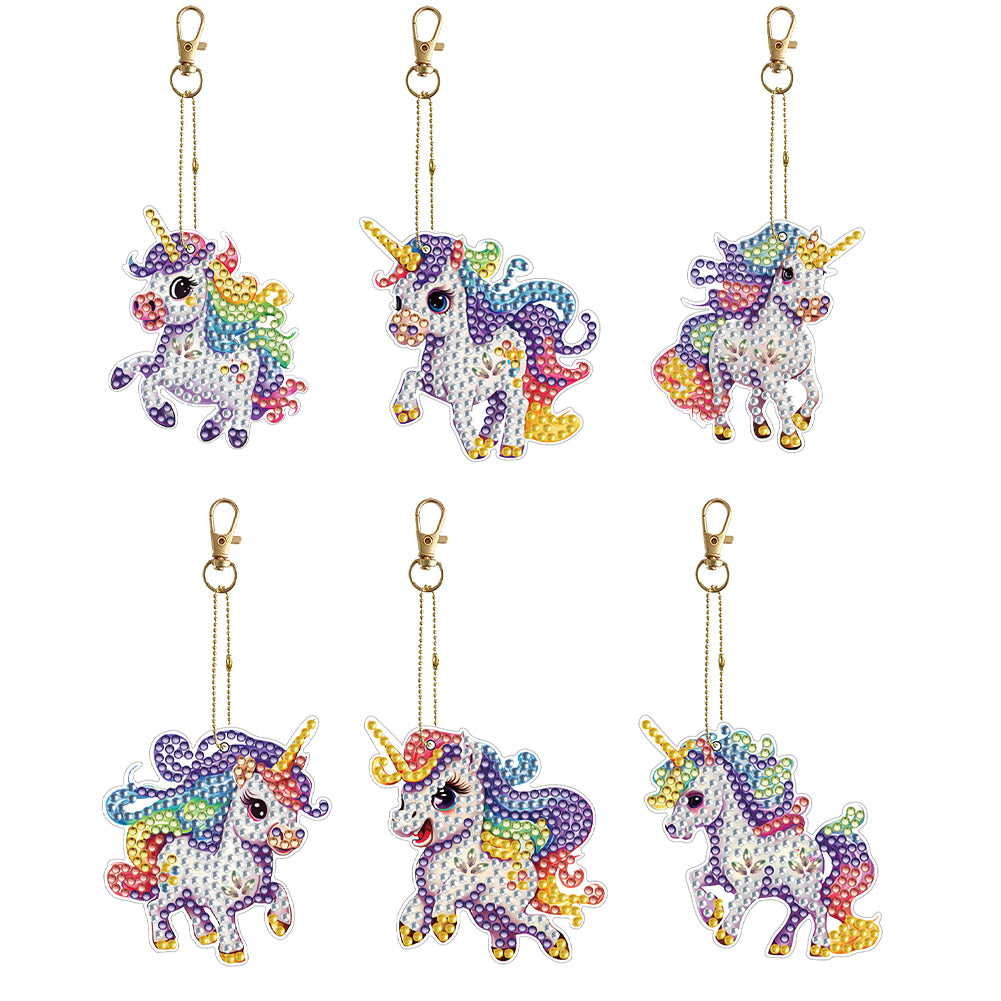 6PCS Double Sided Special Shape Diamond Painting Keychain (Running Unicorn)