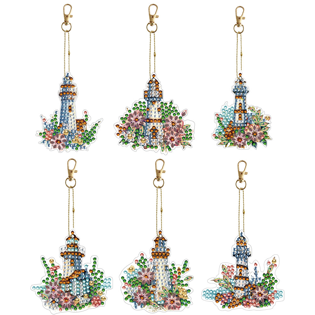 6PCS Double Sided Special Shape Diamond Painting Keychain (Beacon)