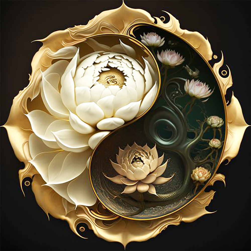 Diamond Painting - Full Round - Yin Yang diagram flowers (30*30CM)