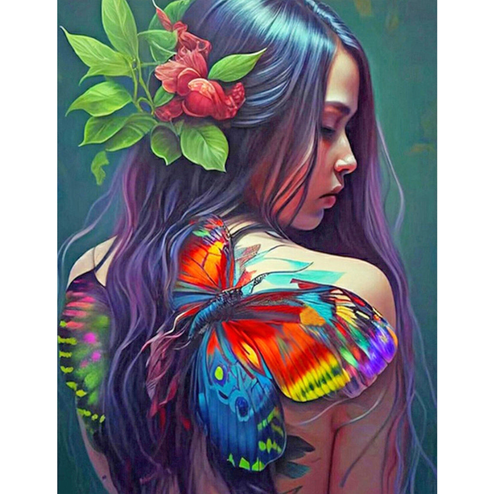 Diamond Painting - Full Round - Girl with painted butterfly on back (50*60CM)