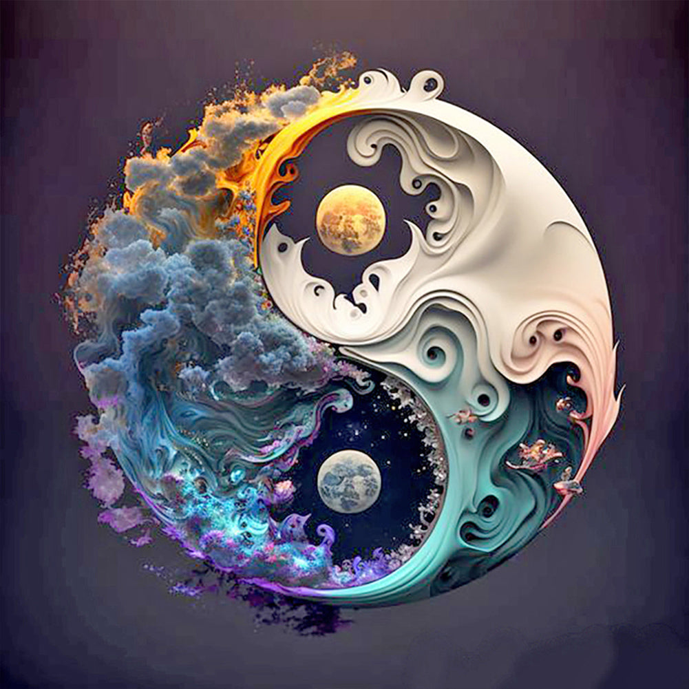 Diamond Painting - Full Round - Yin Yang diagram sun and moon (30*30CM)