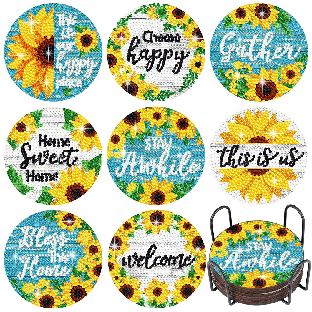 6/8PCS Special Shape Diamond Painting Crafts Coaster Christmas Pumpkin Sunflower