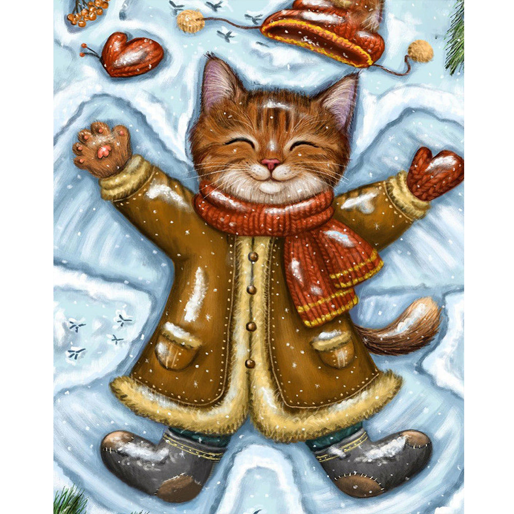 Diamond Painting - Full Round - Cat lying in the snow (40*50CM)