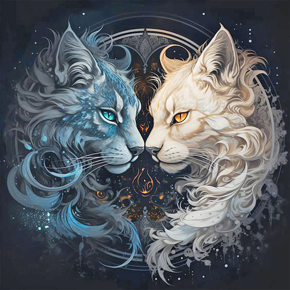 Diamond Painting - Full Round - black cat and white cat (30*30CM)