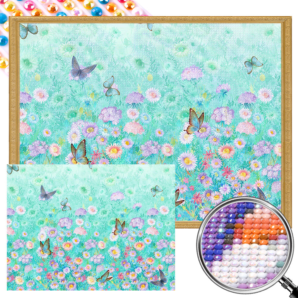 AB Diamond Painting - Full Square - Butterflies flying in natural flower sea (40*30CM)