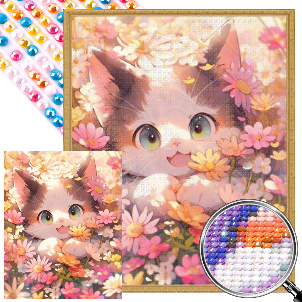 AB Diamond Painting - Full Square - cat admiring flowers (40*50CM)