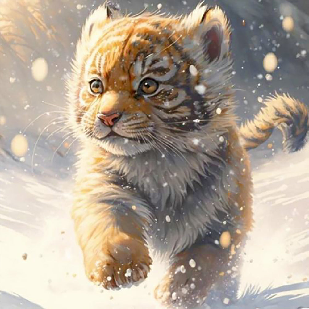 Diamond Painting - Full Round - Little tiger running in the snow (30*30CM)