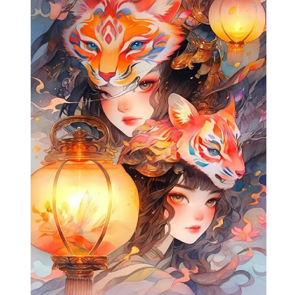 Diamond Painting - Full Round - fox mask girl (40*50CM)