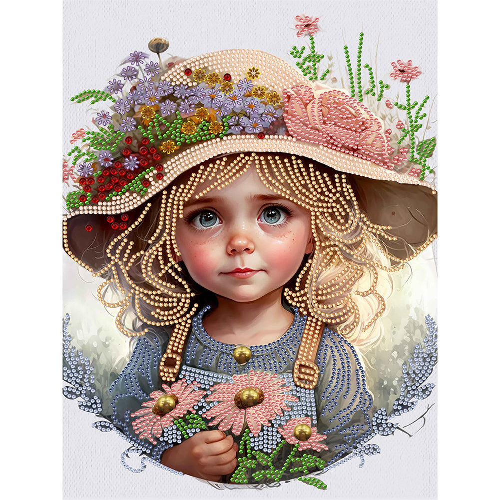 Diamond Painting - Partial Special Shaped - flower hat girl (30*40CM)