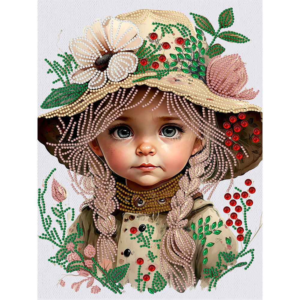 Diamond Painting - Partial Special Shaped - flower hat girl (30*40CM)