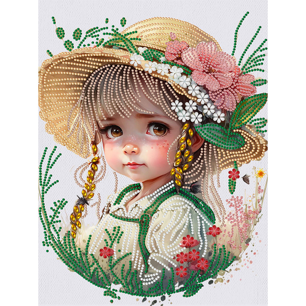 Diamond Painting - Partial Special Shaped - flower hat girl (30*40CM)