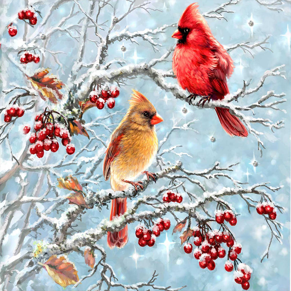 Diamond Painting - Full Round - cardinal on branch (30*30CM)
