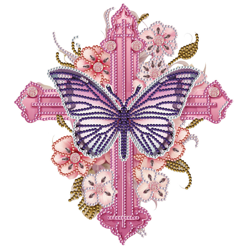 Diamond Painting - Partial Special Shaped - butterfly cross (30*30CM)