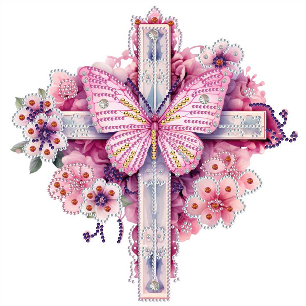 Diamond Painting - Partial Special Shaped - butterfly cross (30*30CM)