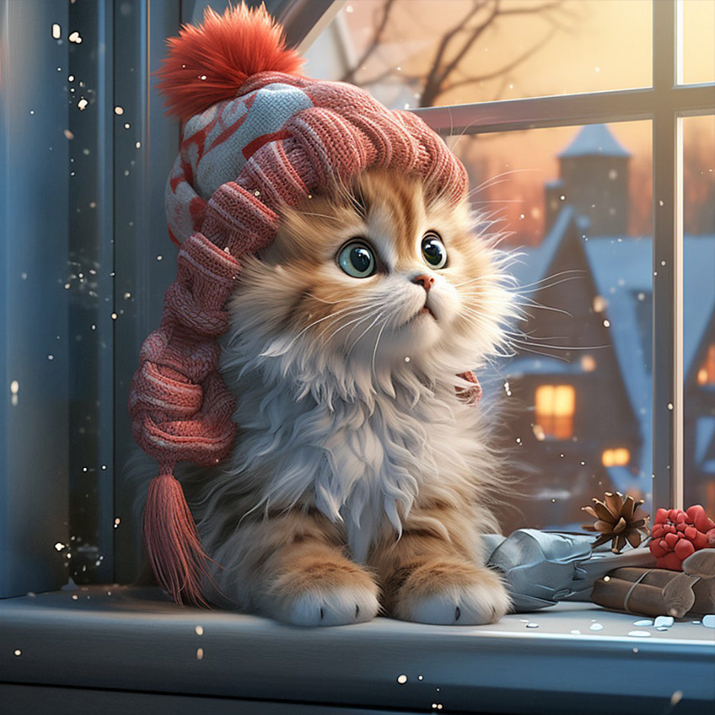 Diamond Painting - Full Round - winter night kitten (40*40CM)