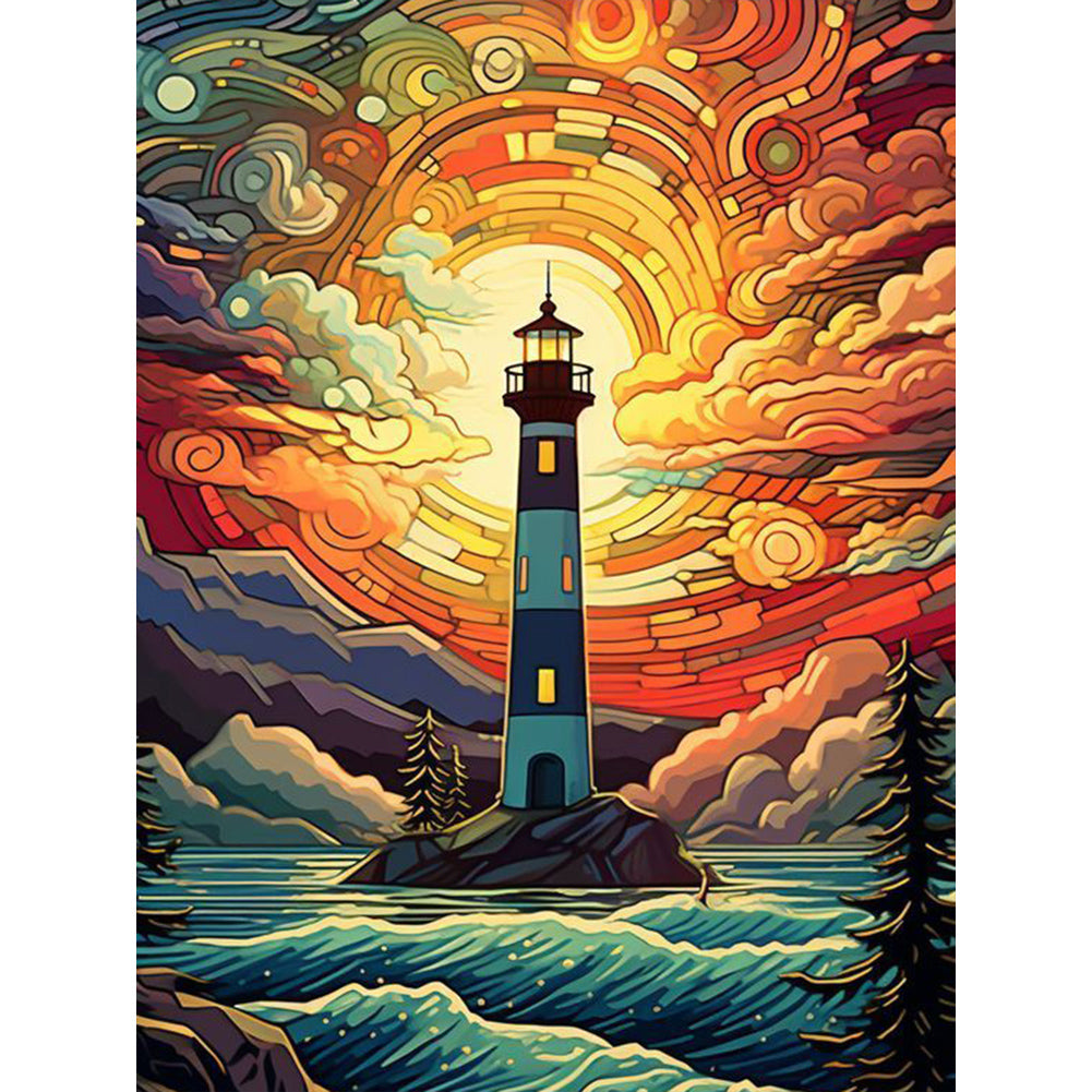 Diamond Painting - Full Round - Sunset seaside lighthouse (30*40CM)