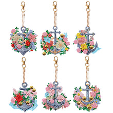 Load image into Gallery viewer, 6PCS Double Sided Special Shape Diamond Art Keyring (Flower Anchor)
