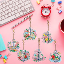 Load image into Gallery viewer, 6PCS Double Sided Special Shape Diamond Art Keyring (Flower Anchor)
