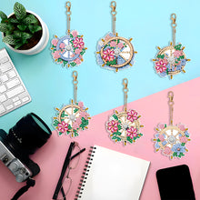 Load image into Gallery viewer, 6PCS Double Sided Special Shape Diamond Art Keyring (Flower Rudder)
