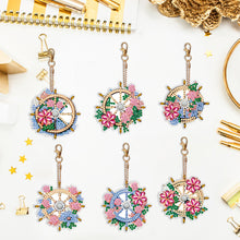 Load image into Gallery viewer, 6PCS Double Sided Special Shape Diamond Art Keyring (Flower Rudder)
