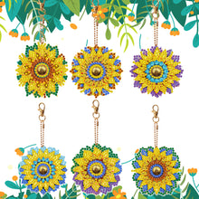 Load image into Gallery viewer, 6PCS Double Sided Special Shape Diamond Art Keyring (Sunflower Mandala)

