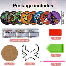 Load image into Gallery viewer, 8PCS Diamond Painting Coasters Kits with Holder (Halloween Character)
