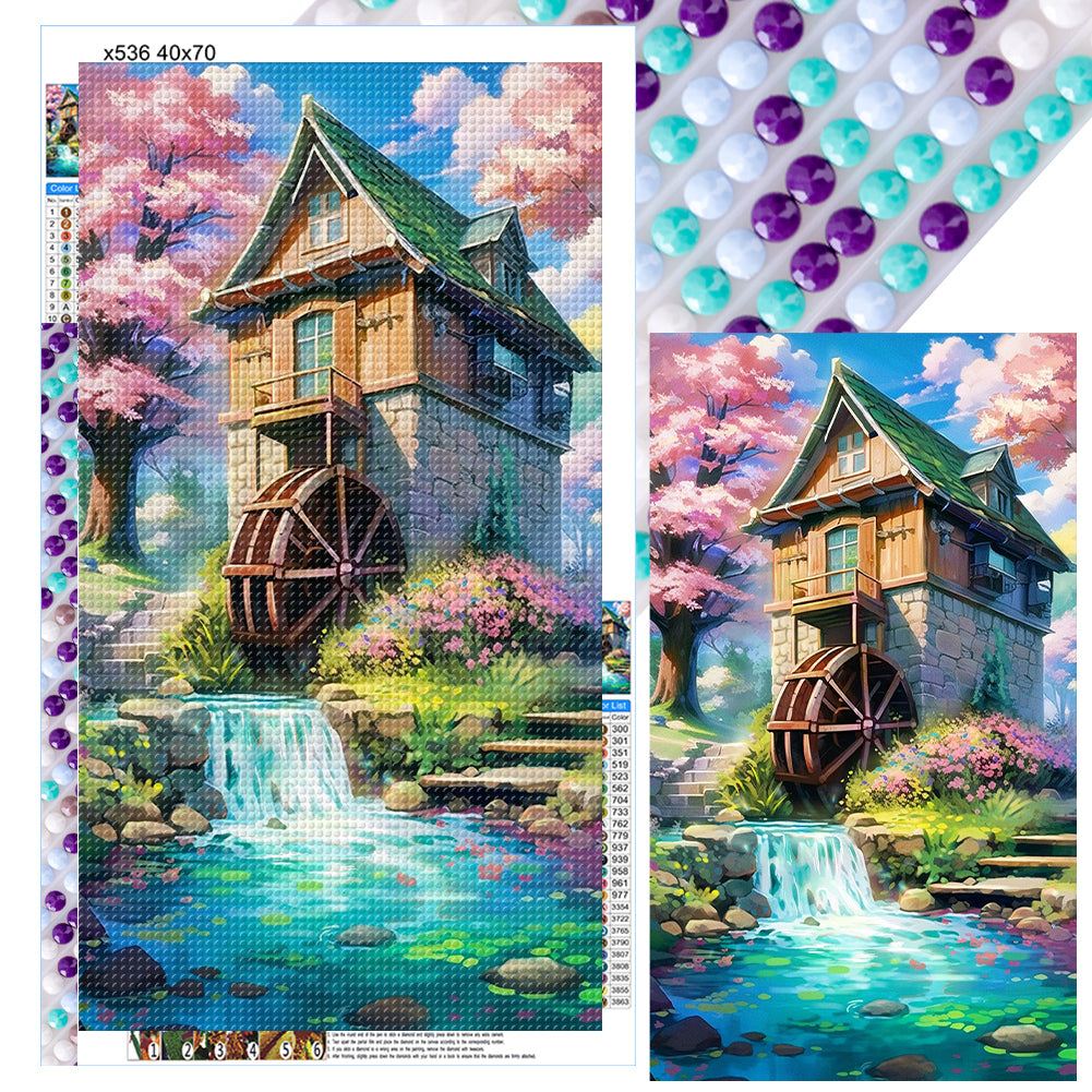 Diamond Painting - Full Round - house by pond (40*70CM)