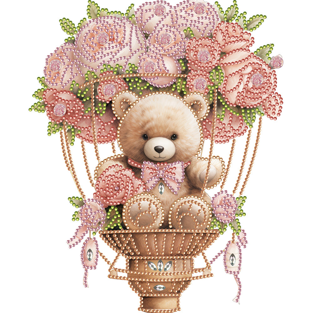 Diamond Painting - Partial Special Shaped - flowers hot air balloon bear (30*30CM)