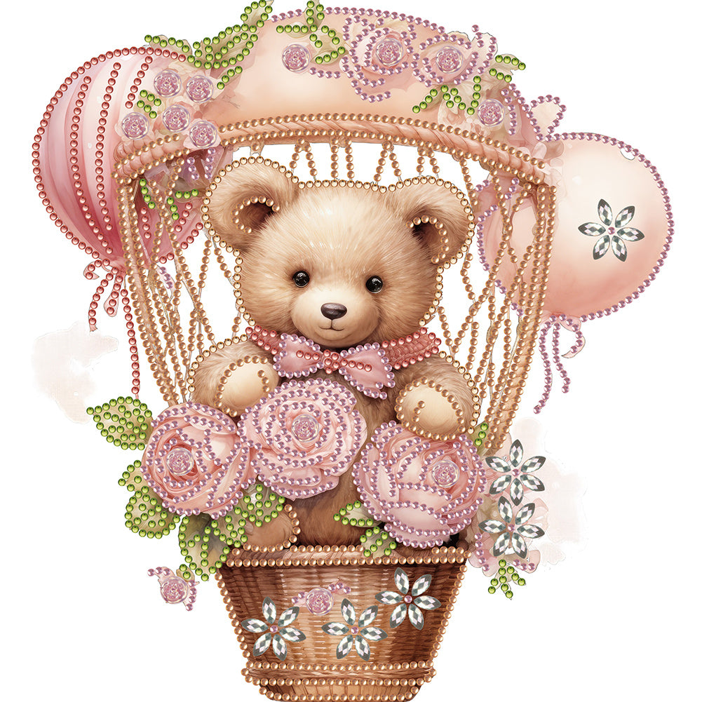 Diamond Painting - Partial Special Shaped - flowers hot air balloon bear (30*30CM)