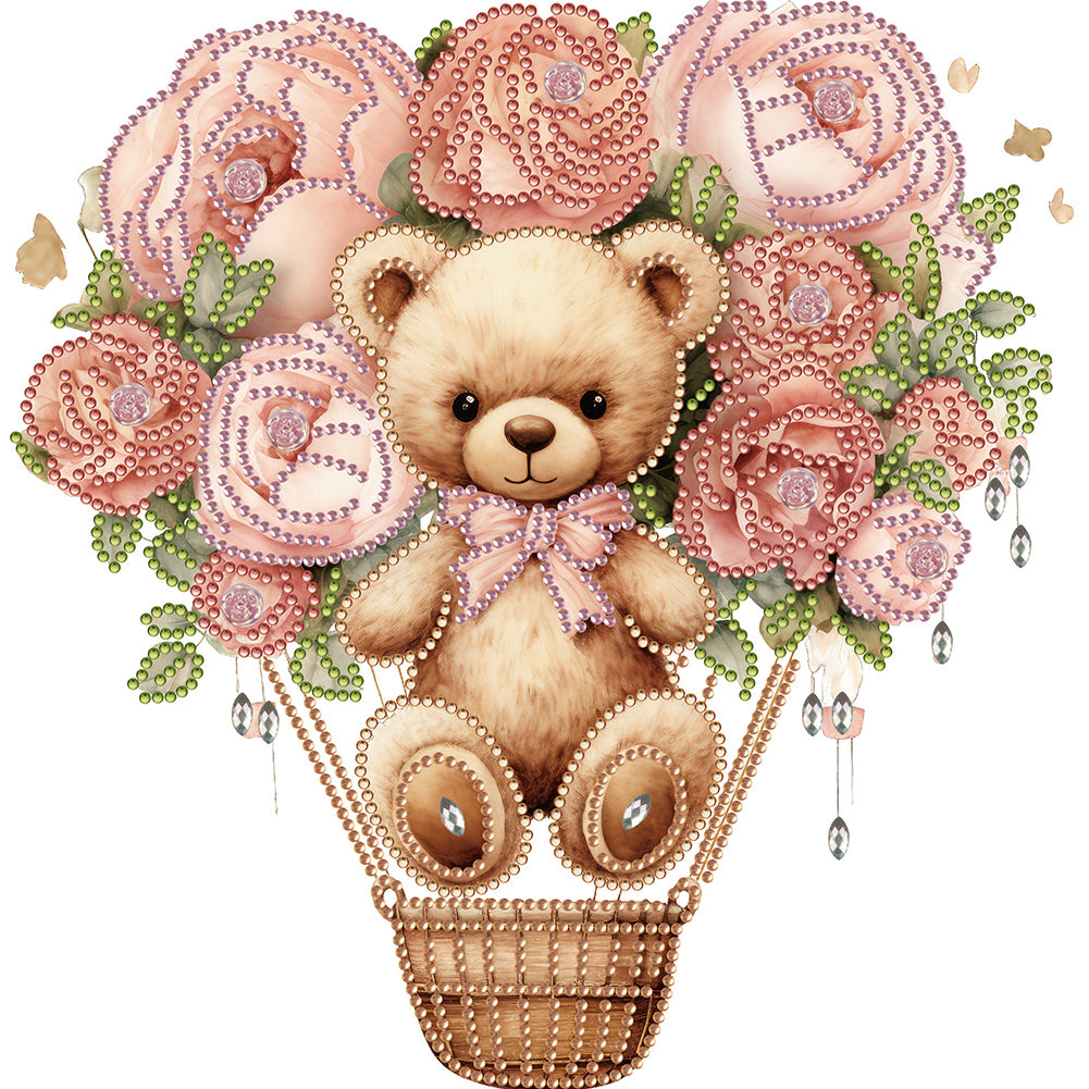 Diamond Painting - Partial Special Shaped - flowers hot air balloon bear (30*30CM)