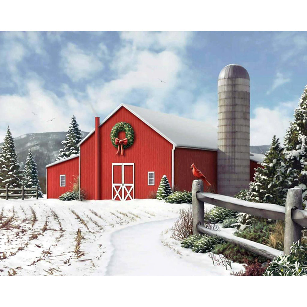 Diamond Painting - Full Round - red christmas barn (50*40CM)
