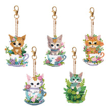 Load image into Gallery viewer, 5PCS Double Sided Diamond Art Keyring Cup Cat for Adult Kid Purse Handbag Decor

