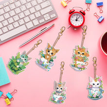Load image into Gallery viewer, 5PCS Double Sided Diamond Art Keyring Cup Cat for Adult Kid Purse Handbag Decor
