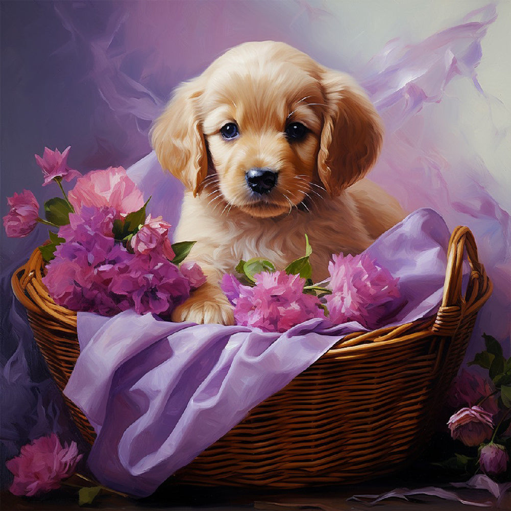 Diamond Painting - Full Round - golden retriever puppy (30*30CM)