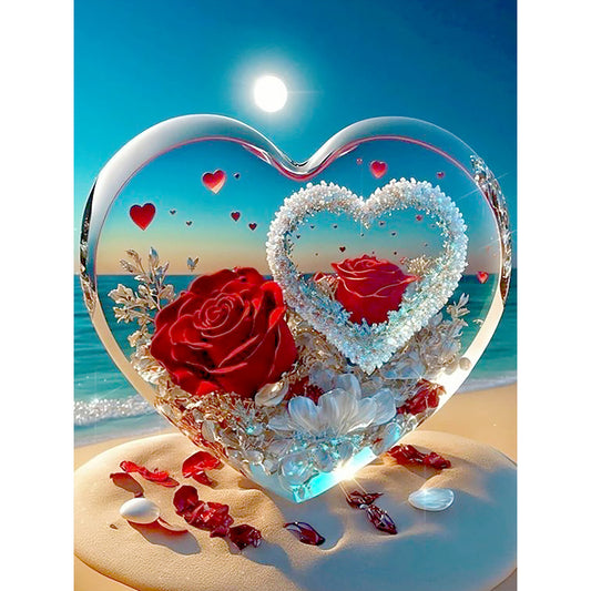 Diamond Painting - Full Round - Heart shaped crystal on the beach (30*40CM)