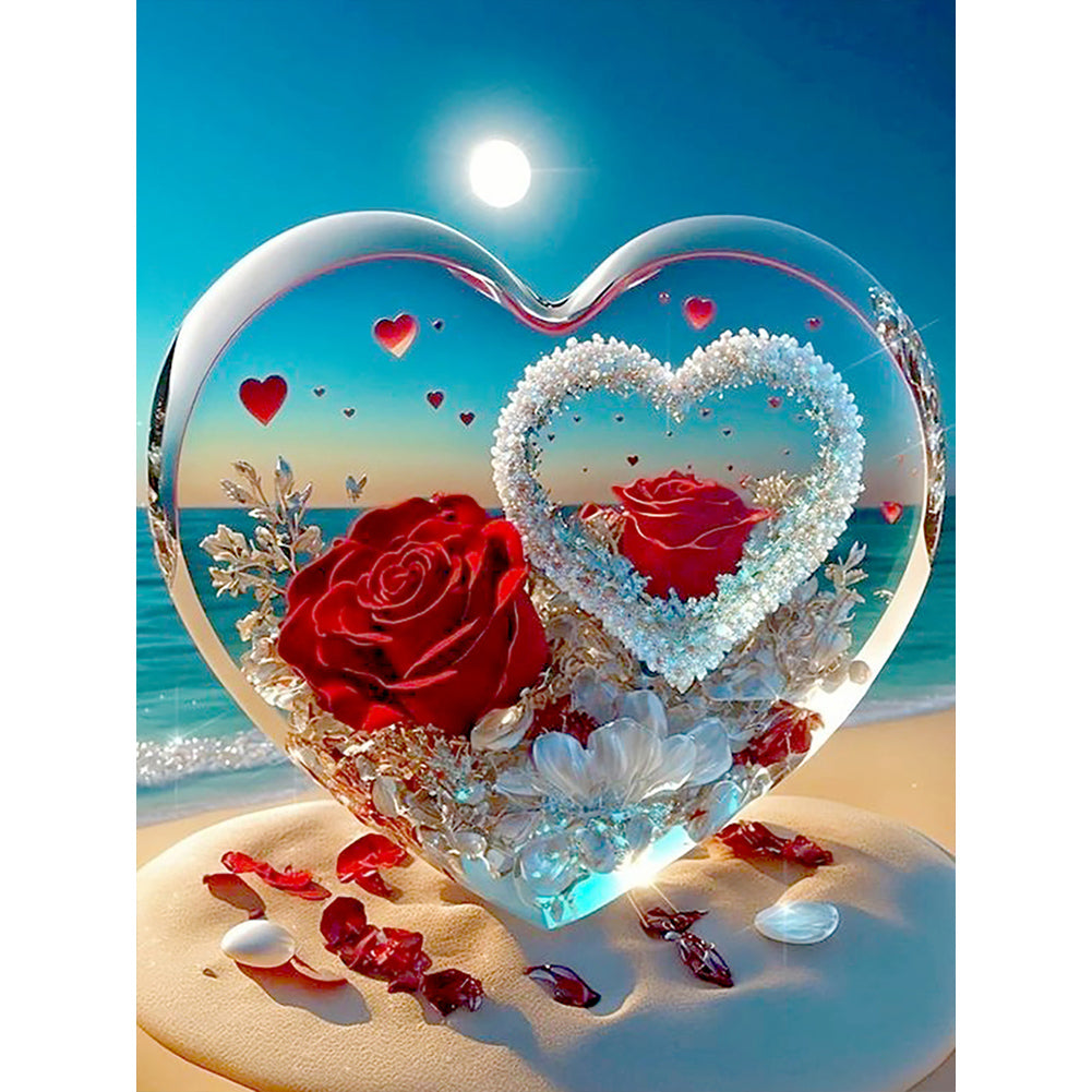 Diamond Painting - Full Round - Heart shaped crystal on the beach (30*40CM)