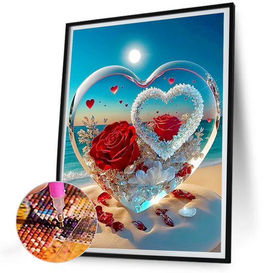 Diamond Painting - Full Round - Heart shaped crystal on the beach (30*40CM)